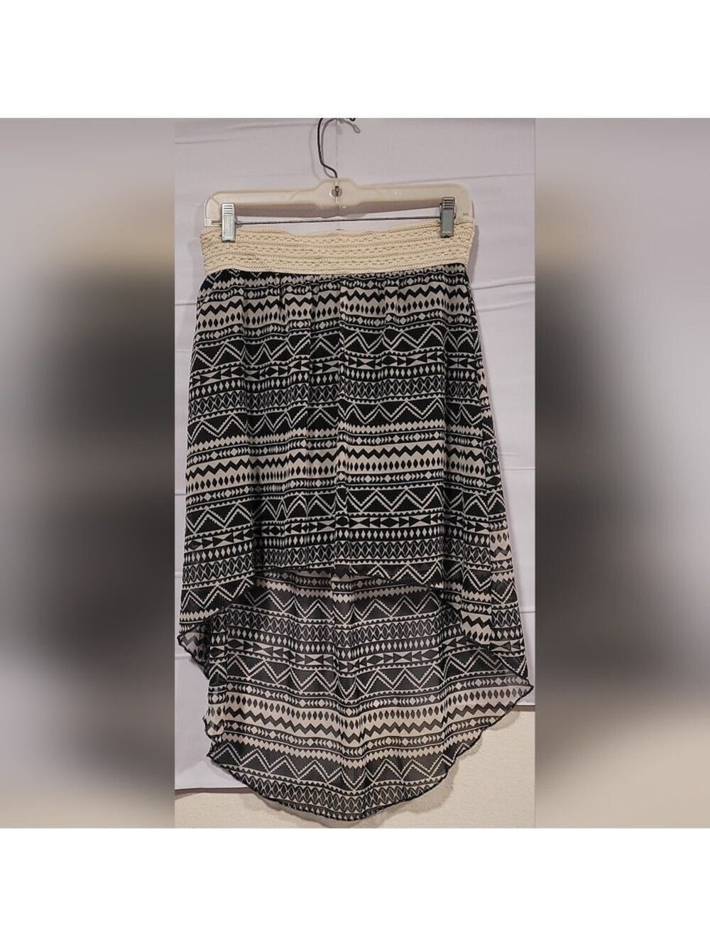 Beautees Black/Cream TribalAztec Patterned Girl's High-Low A-Line Skirt Sz L(12)